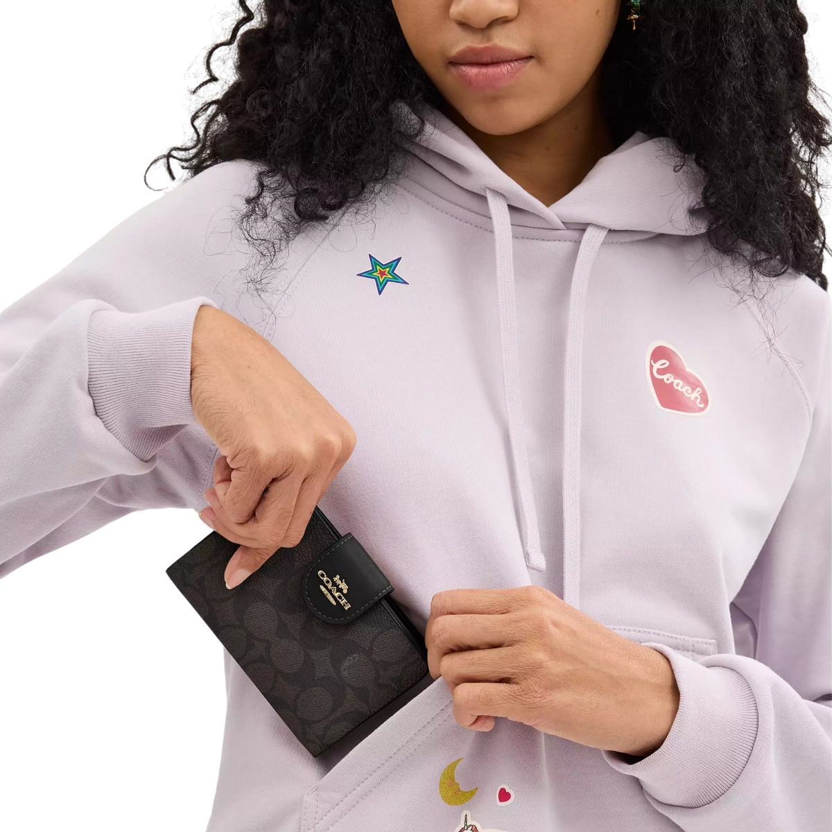 Coach Medium Corner Zip Wallet In Signature Canvas Gold Walnut Black