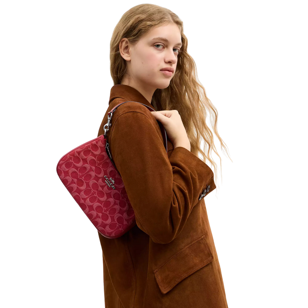 Coach Teri Shoulder Bag In Signature Denim Silver True Red