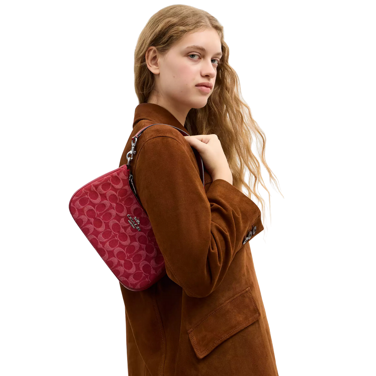 Coach Teri Shoulder Bag In Signature Denim Silver True Red