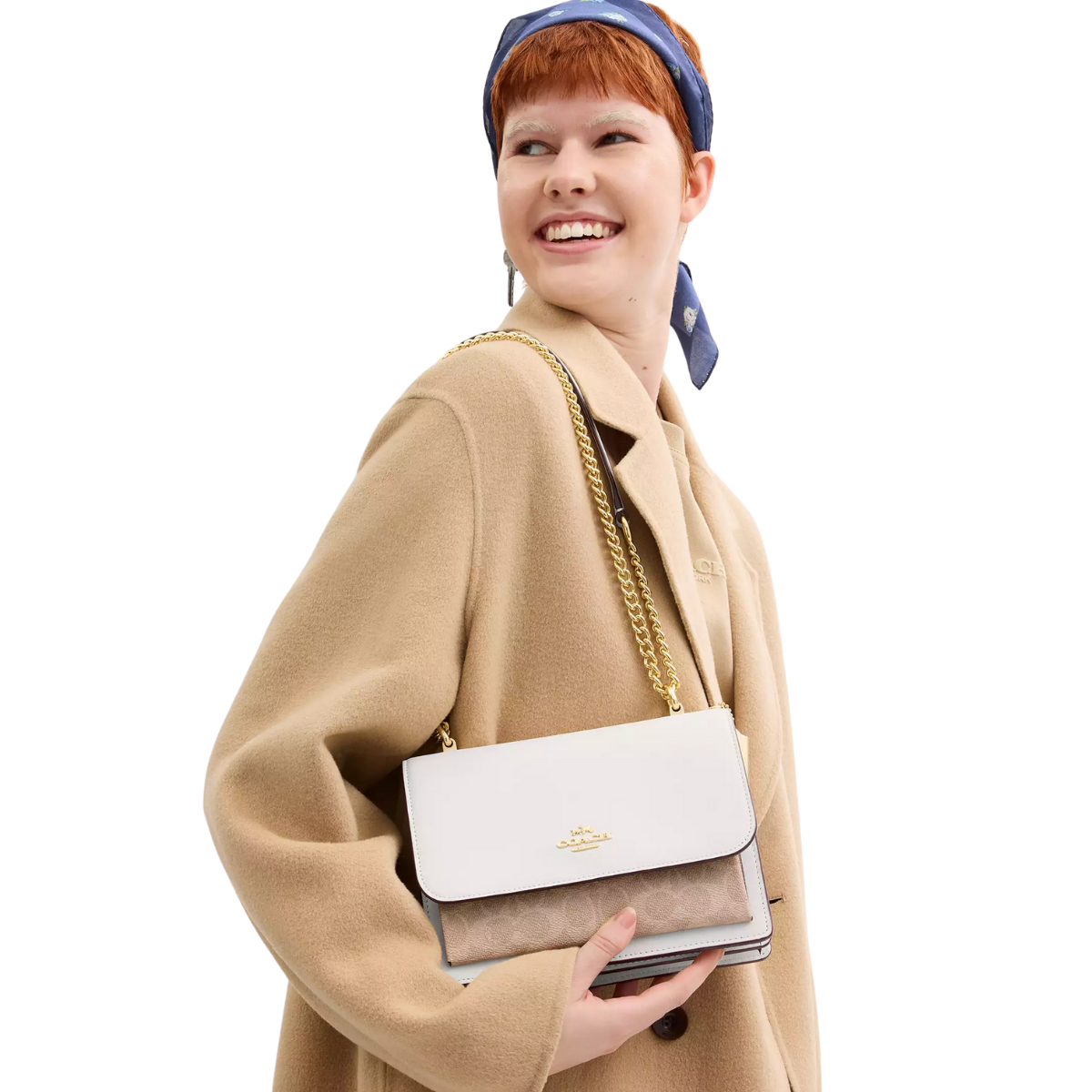 Coach Klare Crossbody Bag Signature Canvas Gold Sand Chalk