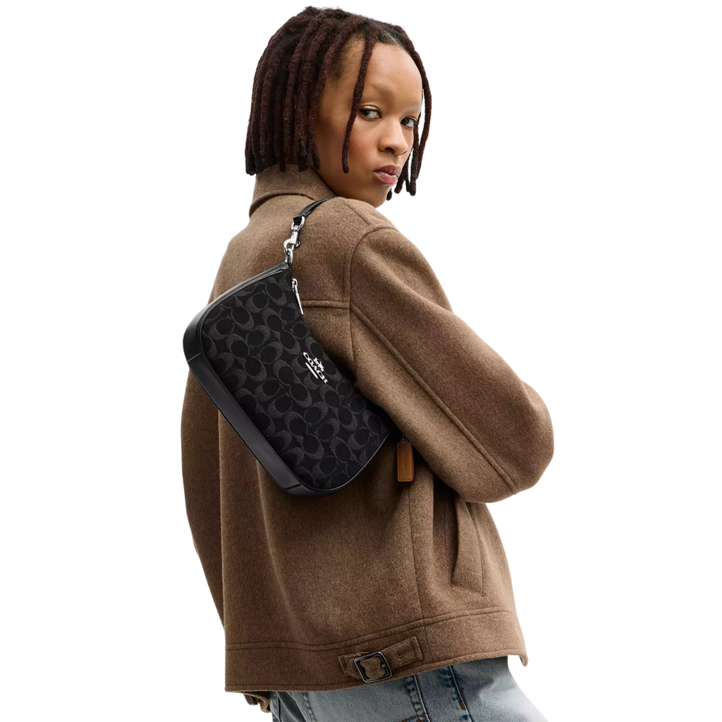 Coach Teri Shoulder Bag In Signature Denim Silver Black