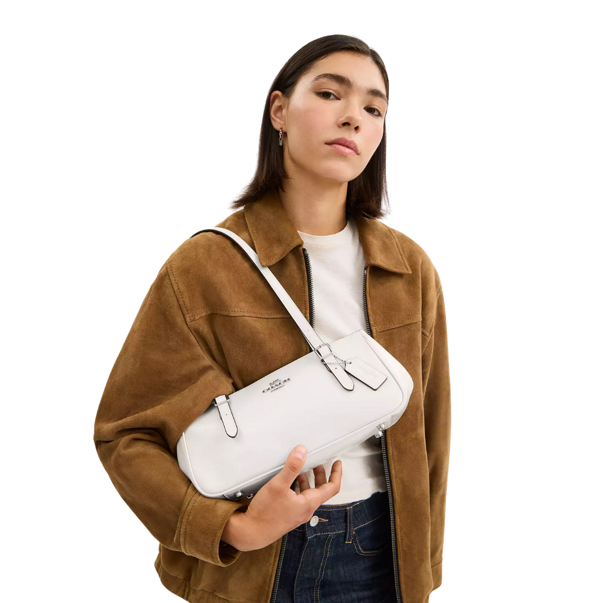Coach Asher Shoulder Bag Silver Chalk