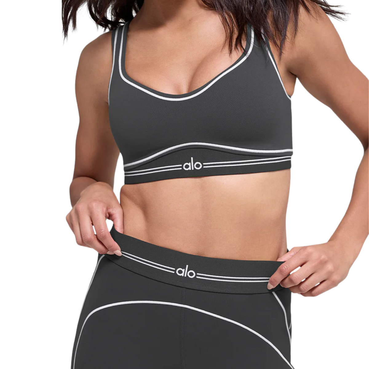 Alo Yoga Women's Airbrush Heart Throb Bra Anthracite White
