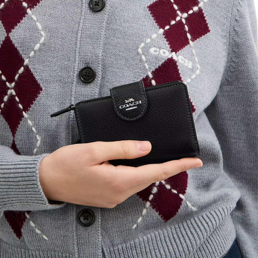 Coach Medium Corner Zip Wallet Silver Black