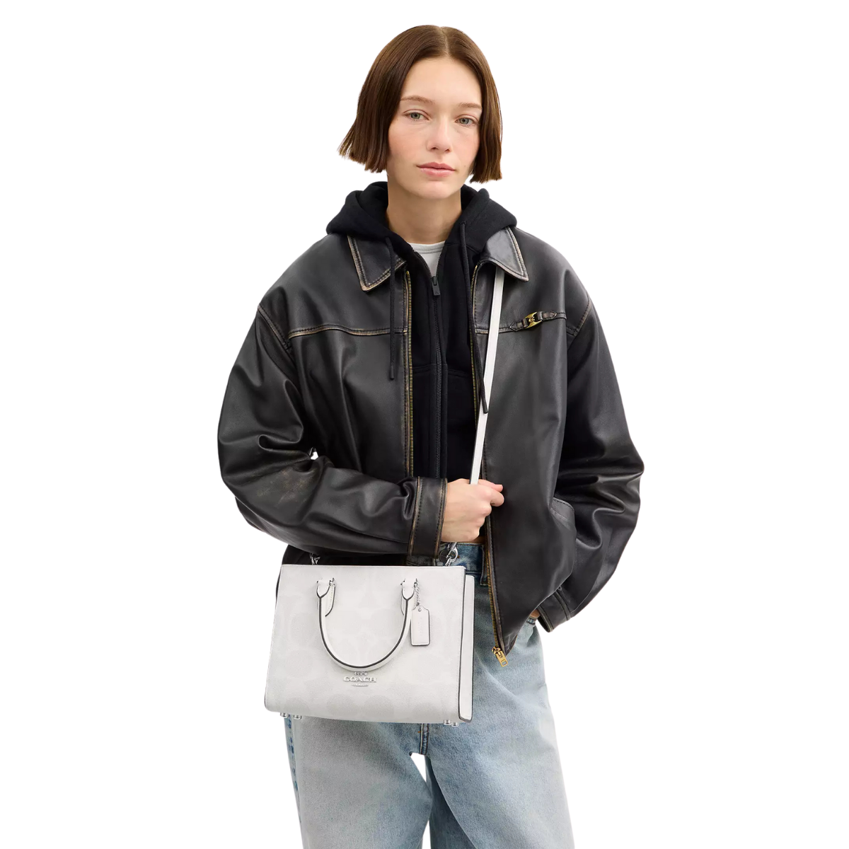 Coach Maggie Small Tote Bag In Signature Canvas Silver White Chalk