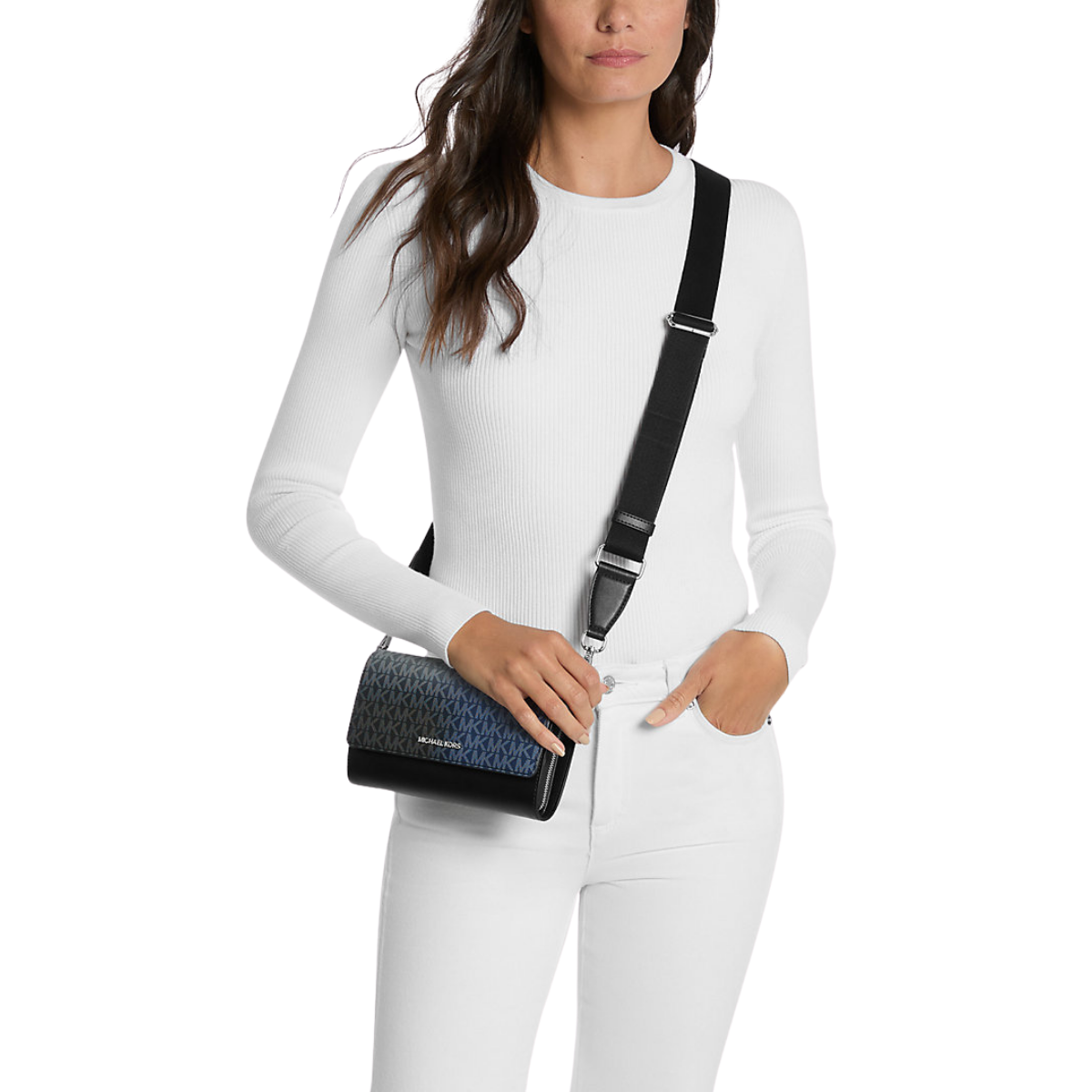 Michael Kors Jet Set Large Ombré Signature Logo Crossbody Bag Black Combo