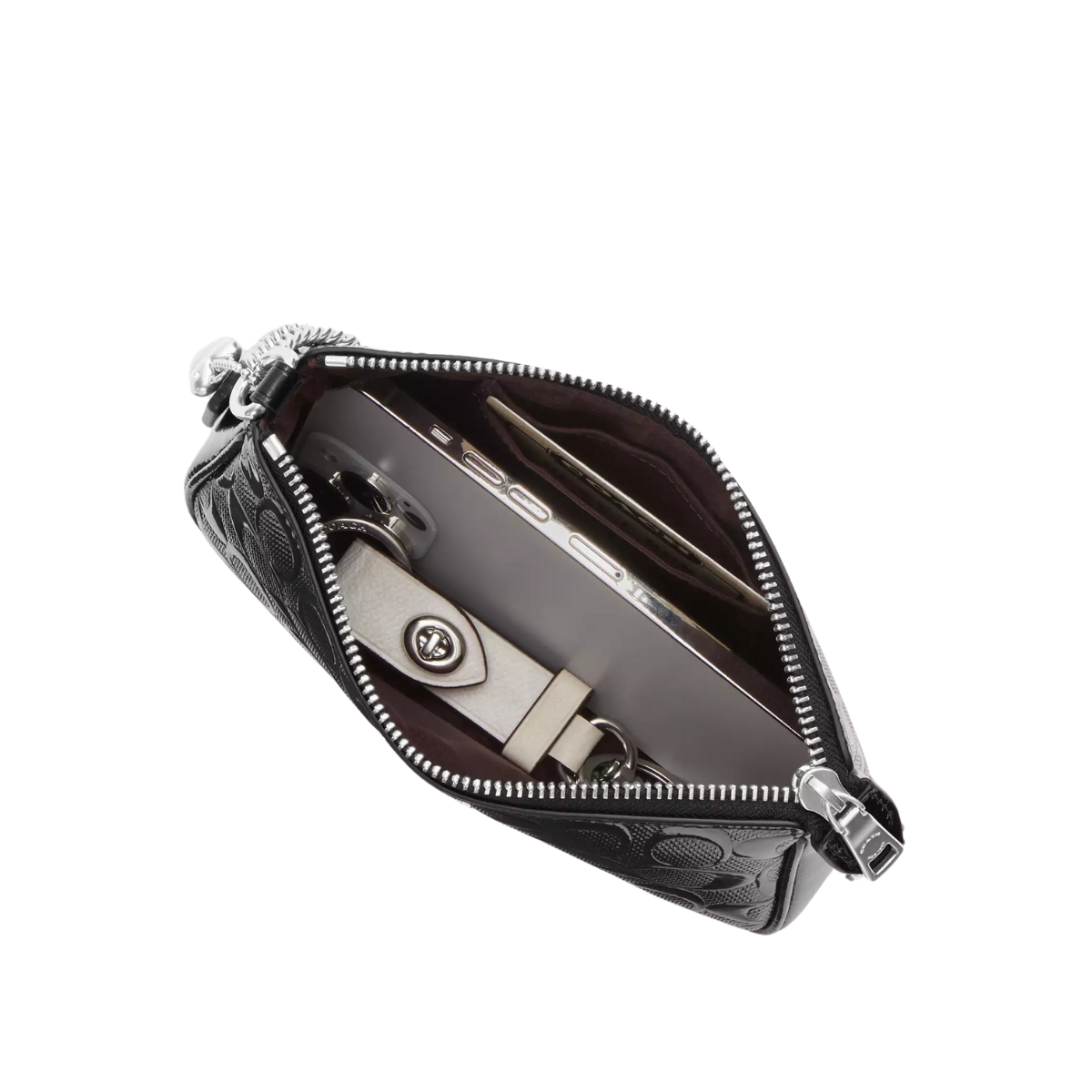 Coach Nolita 19 In Signature Leather With Heart Charm Silver Black