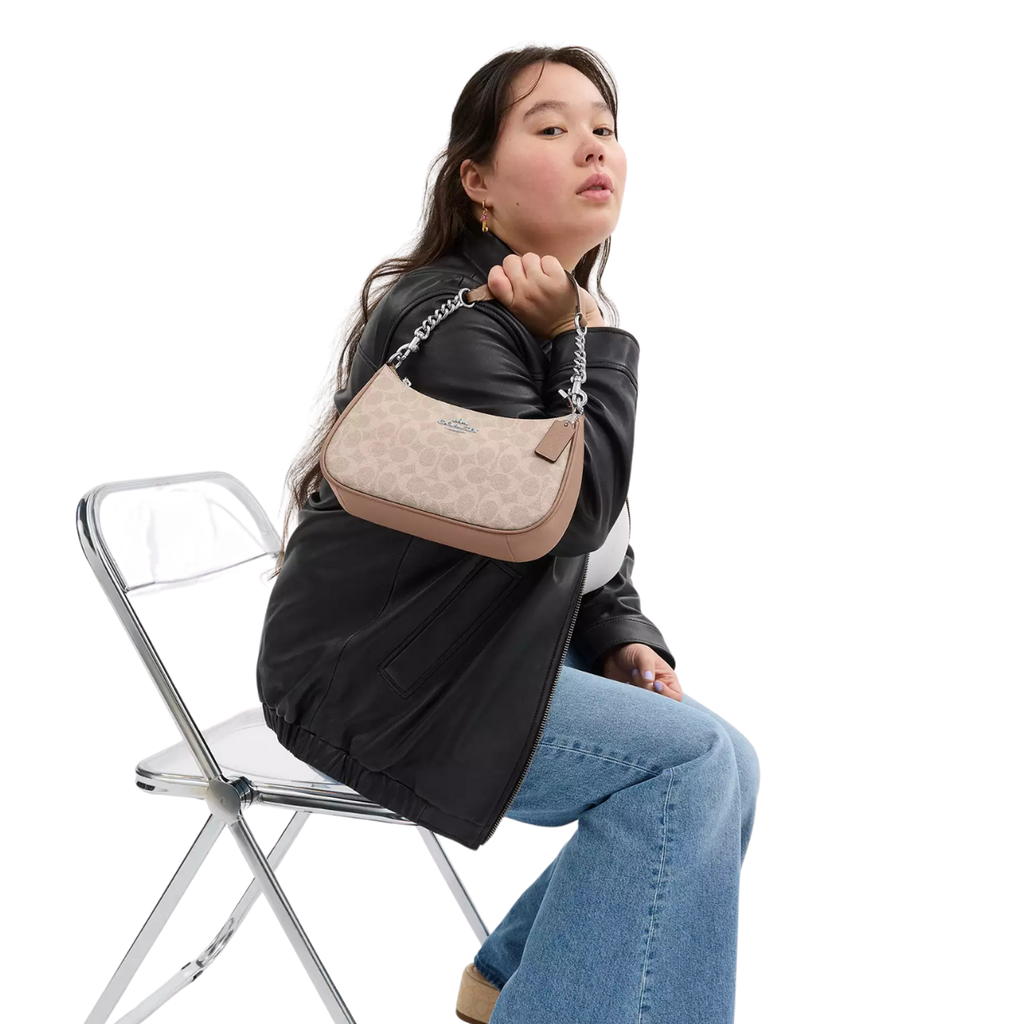 Coach Teri Shoulder Bag In Signature Canvas Silver Sand Taupe