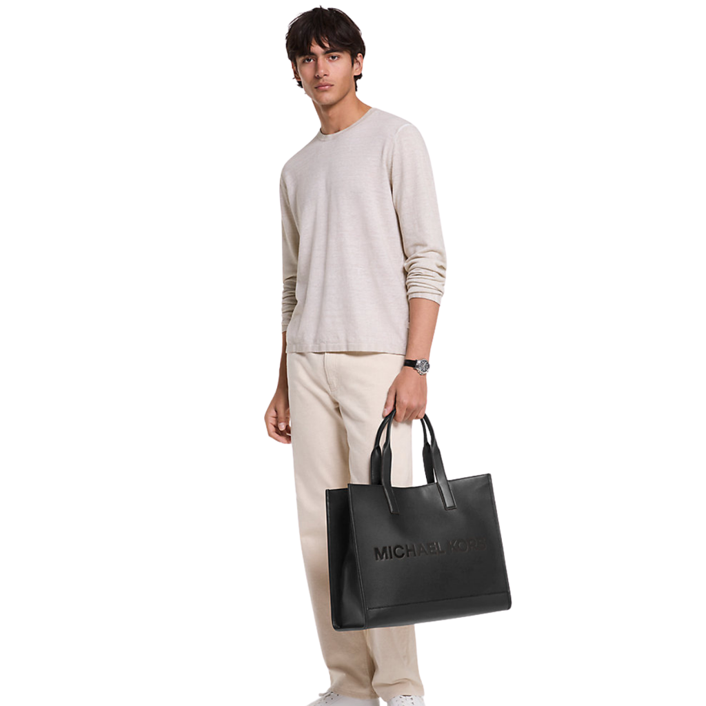Michael Kors Cooper Logo Embossed Pebbled Leather Tote Bag Black