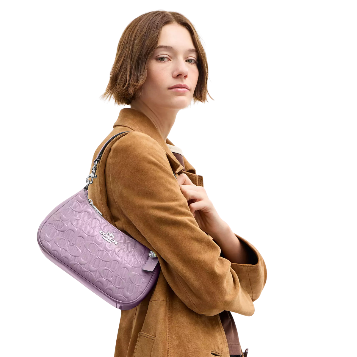 Coach Teri Shoulder Bag In Signature Leather With Heart Charm-Patent Leather Silver Light Violet