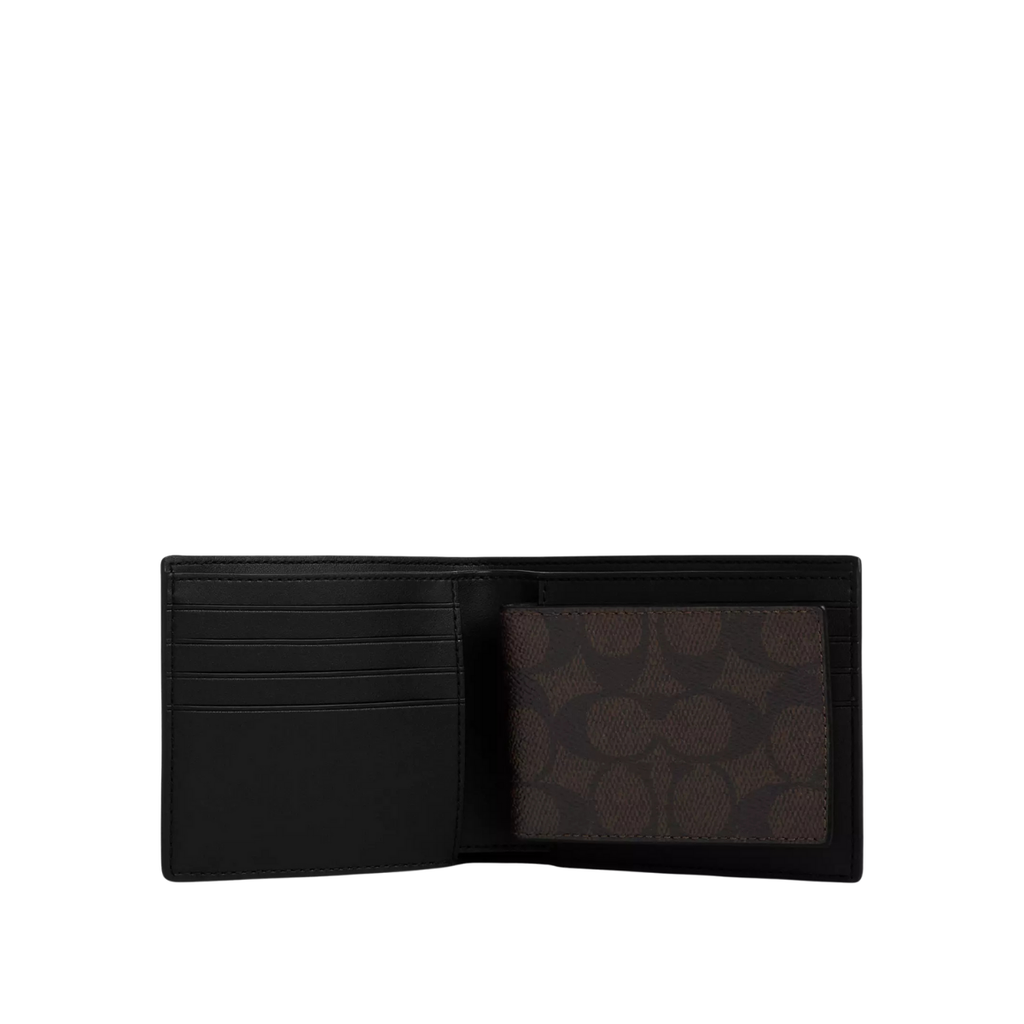 Coach Boxed 3-In-1 Wallet Gift Set In Signature Canvas Gunmetal Walnut Black