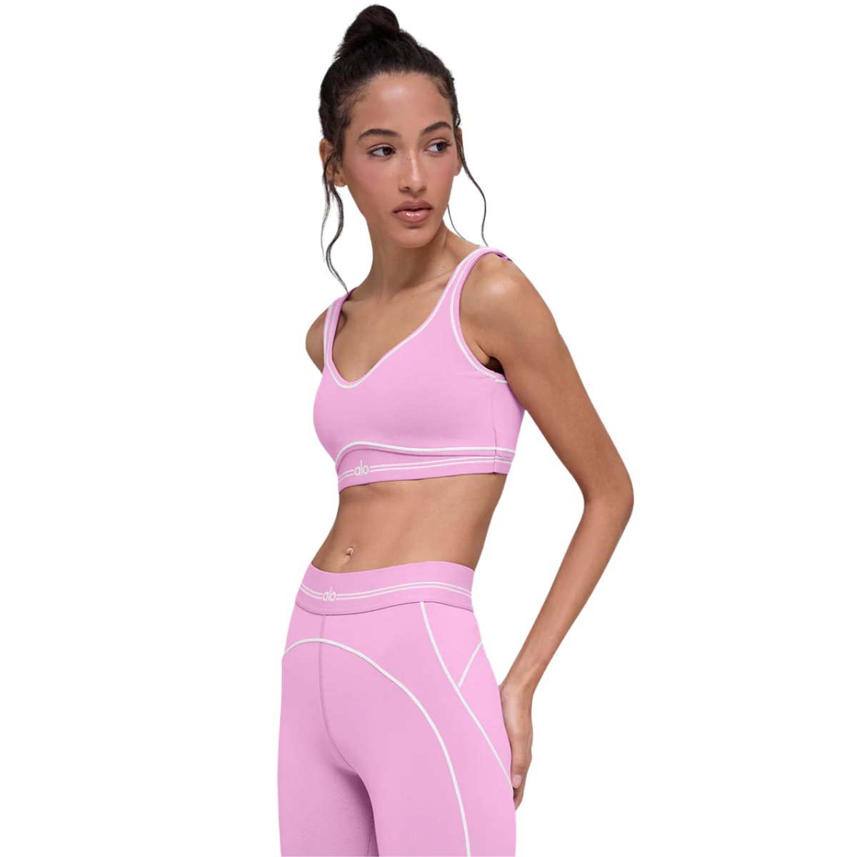 Alo Yoga Women's Airbrush Heart Throb Bra Candy Heart Pink White