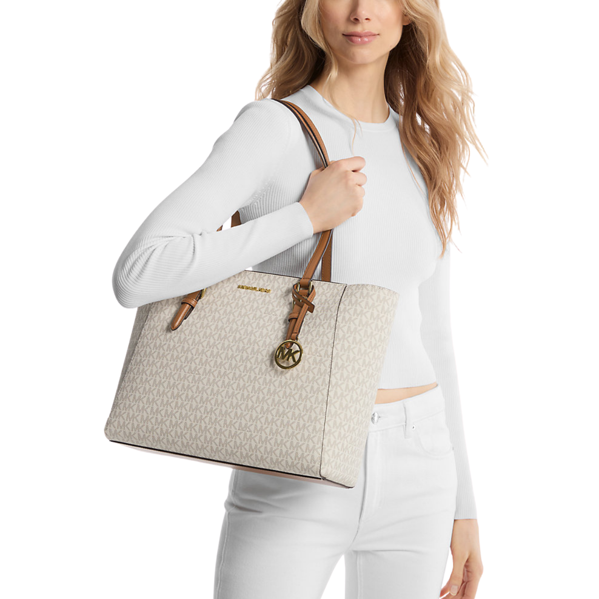 Michael Kors Charlotte Large 3-in-1 Signature Logo Tote Bag Vanilla