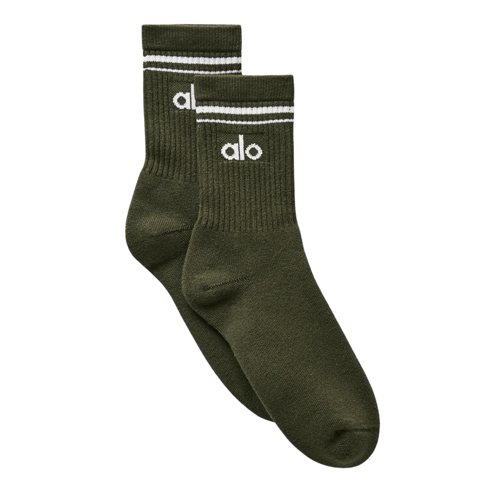 Alo Yoga Unisex Half-Crew Throwback Sock Green Olive White
