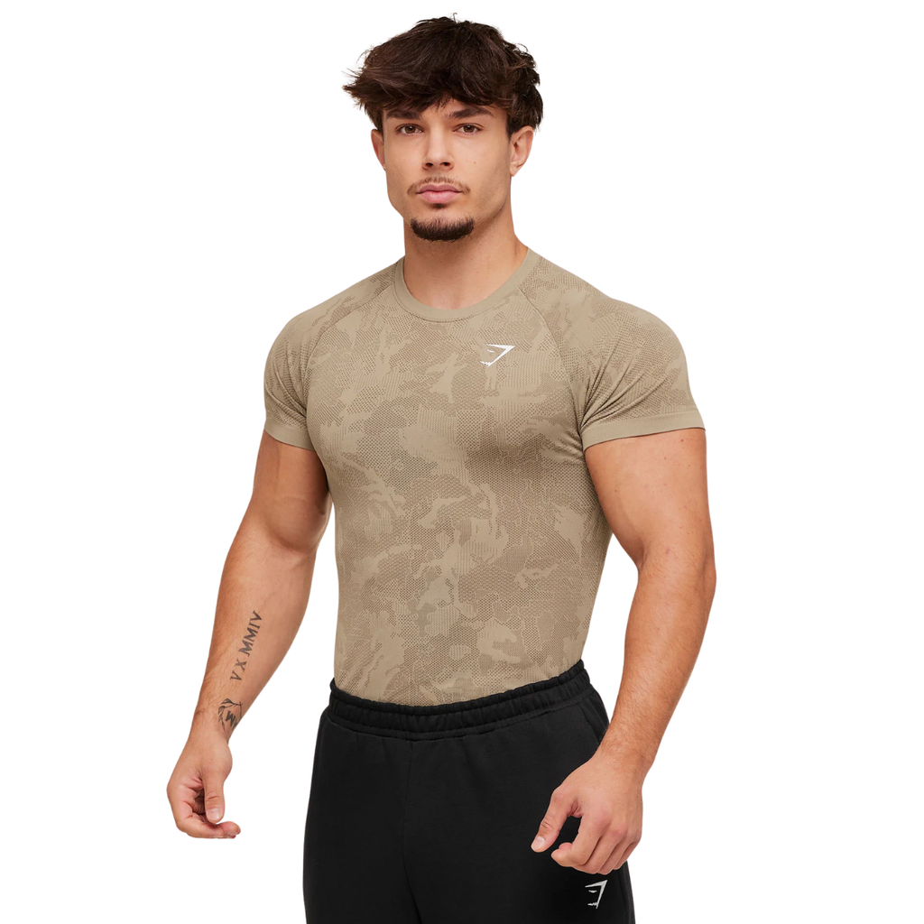 Gymshark Geo Seamless T-Shirt Cement Brown Soul Brown