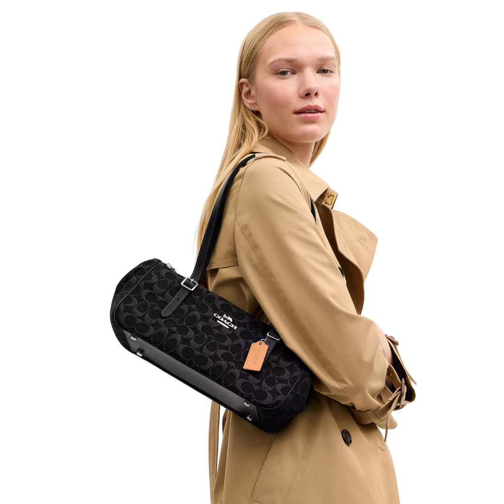 Coach Asher Shoulder Bag In Signature Denim Silver Black