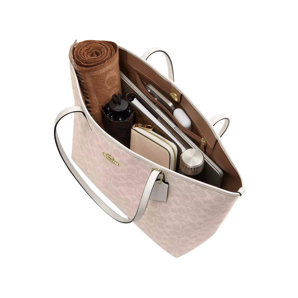 Coach City Tote Bag In Signature Canvas Gold Sand Chalk