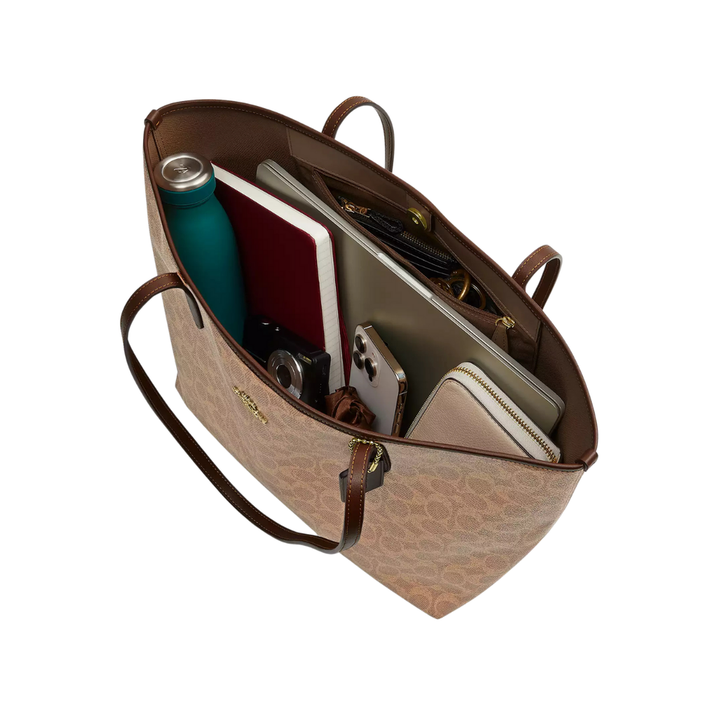 Coach City Tote Bag In Signature Canvas Gold Tan Brown