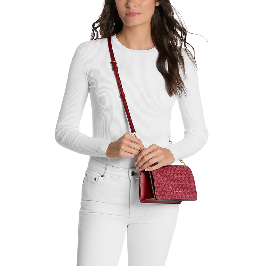 Michael Kors Jet Set Medium Signature Logo Crossbody Bag Cherry