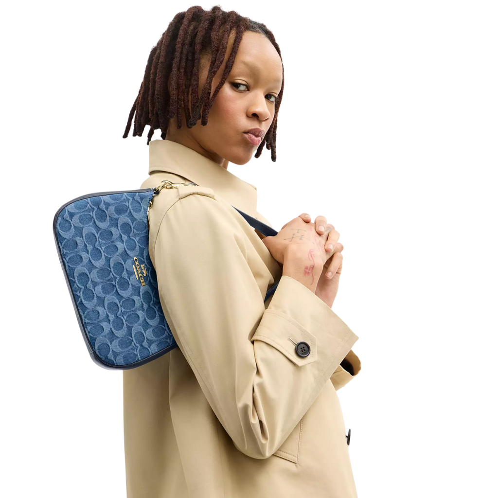 Coach Teri Shoulder Bag In Signature Denim Gold Indigo