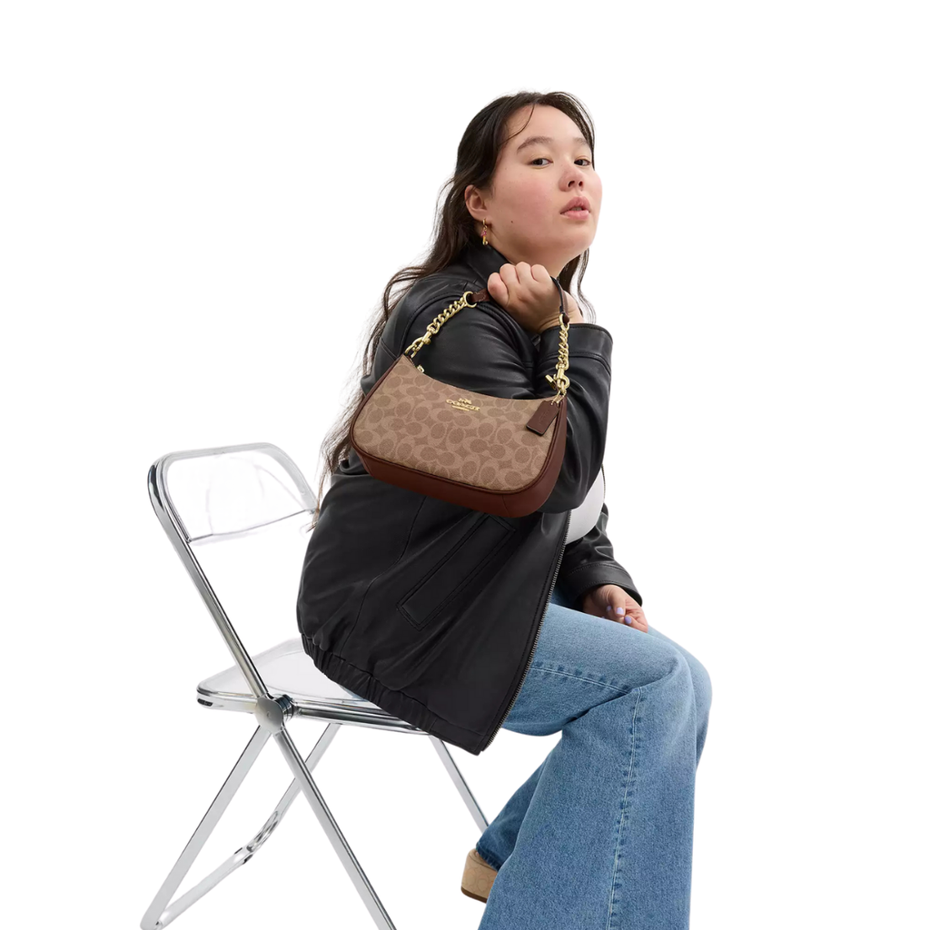 Coach Teri Shoulder Bag In Signature Canvas Gold Tan Brown
