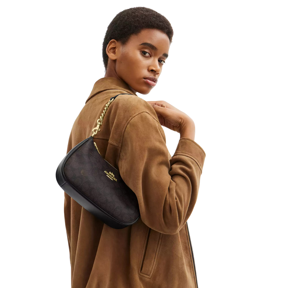 Coach Teri Shoulder Bag In Signature Canvas Gold Walnut Black