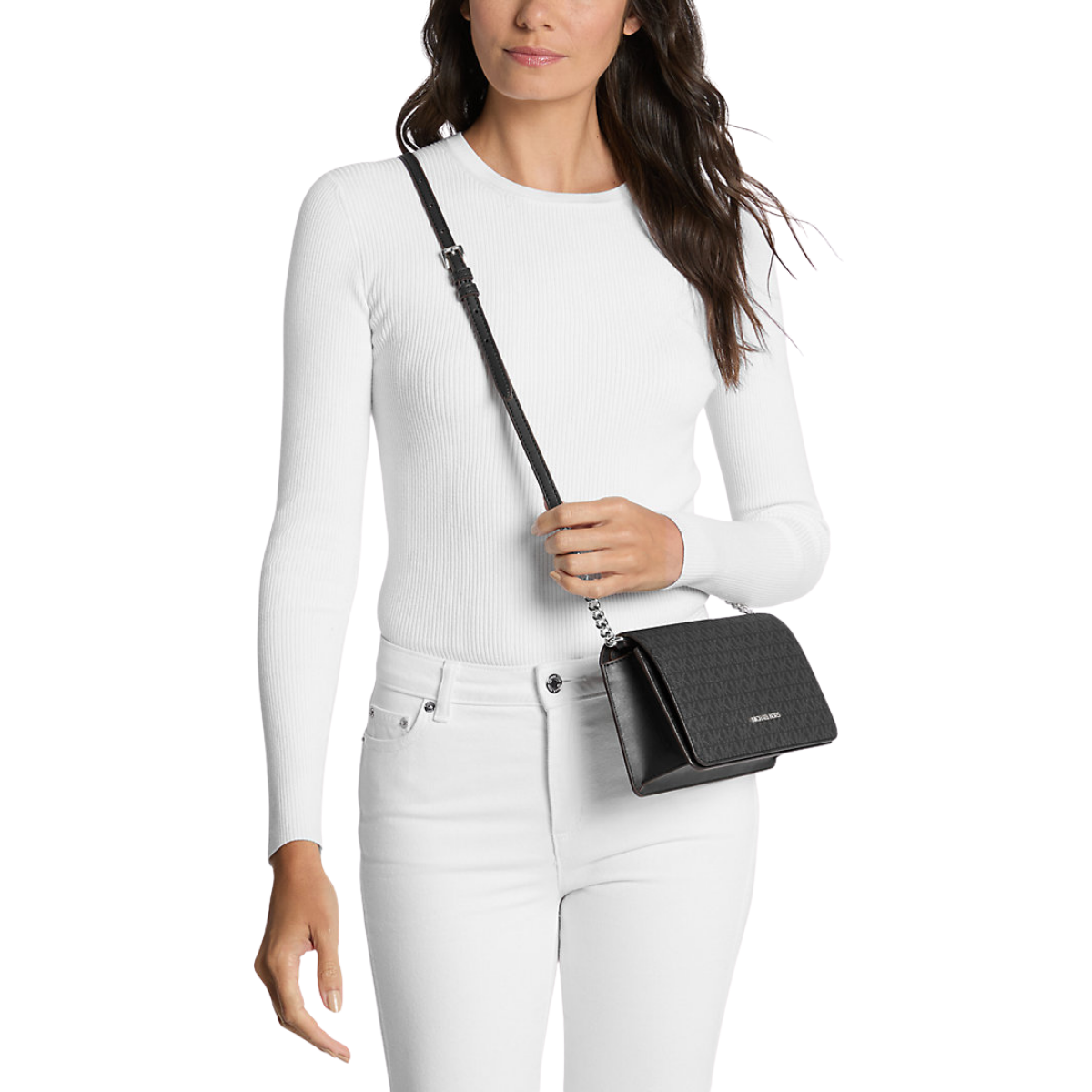 Michael Kors Jet Set Medium Signature Logo Crossbody Bag Black