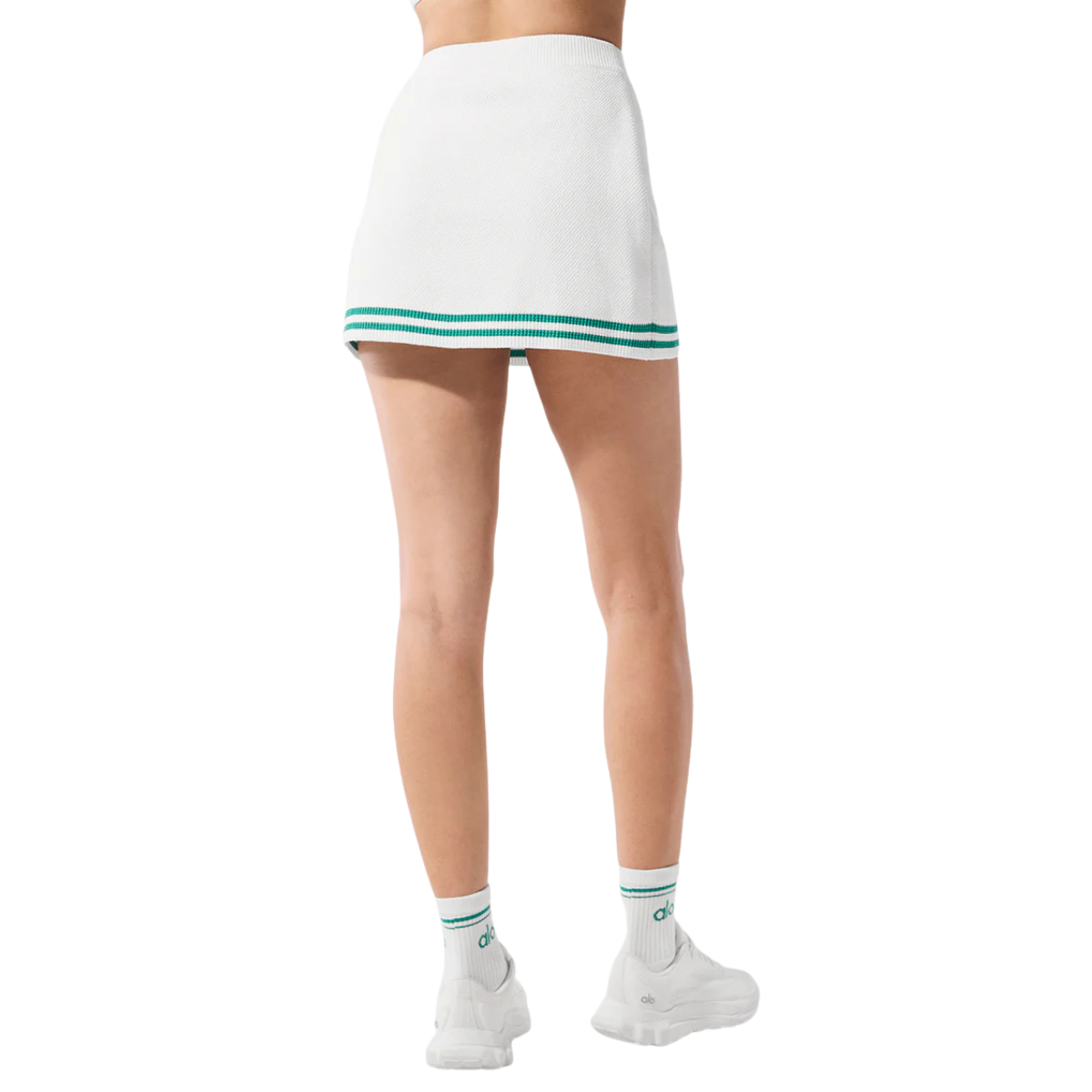 Alo Yoga Women's Tennis Club Sweater Knit Skirt White Spruce Green