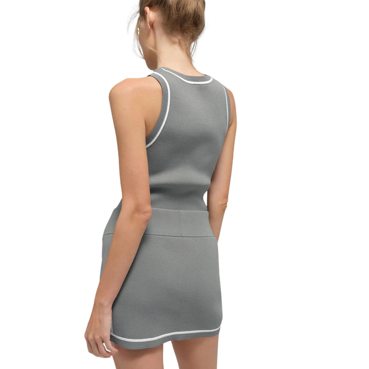 Alo Yoga Women's Ribbed Sweater Knit Highline Mini Skirt Lunar Grey White