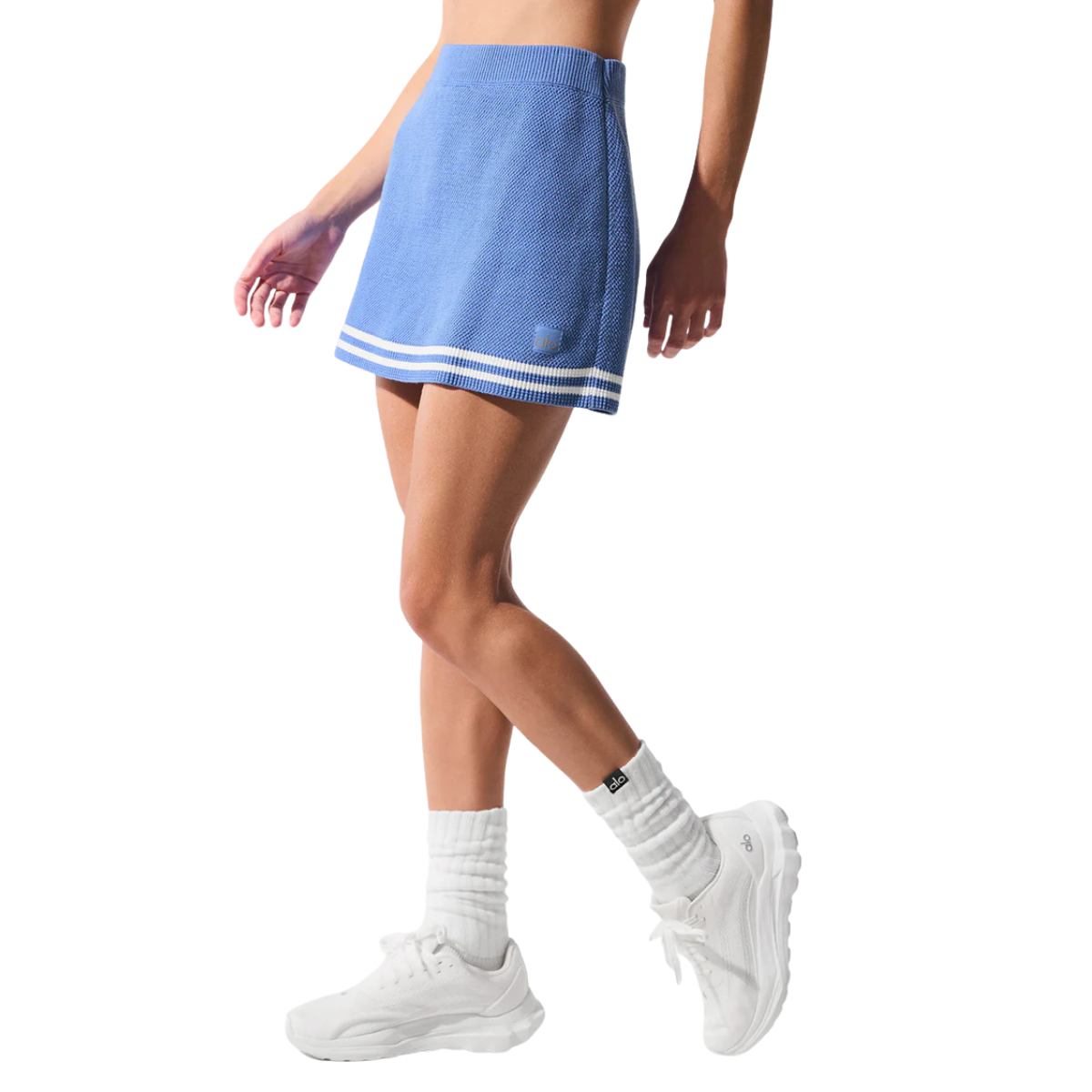 Alo Yoga Women's Tennis Club Sweater Knit Skirt Crystal Clear Blue White