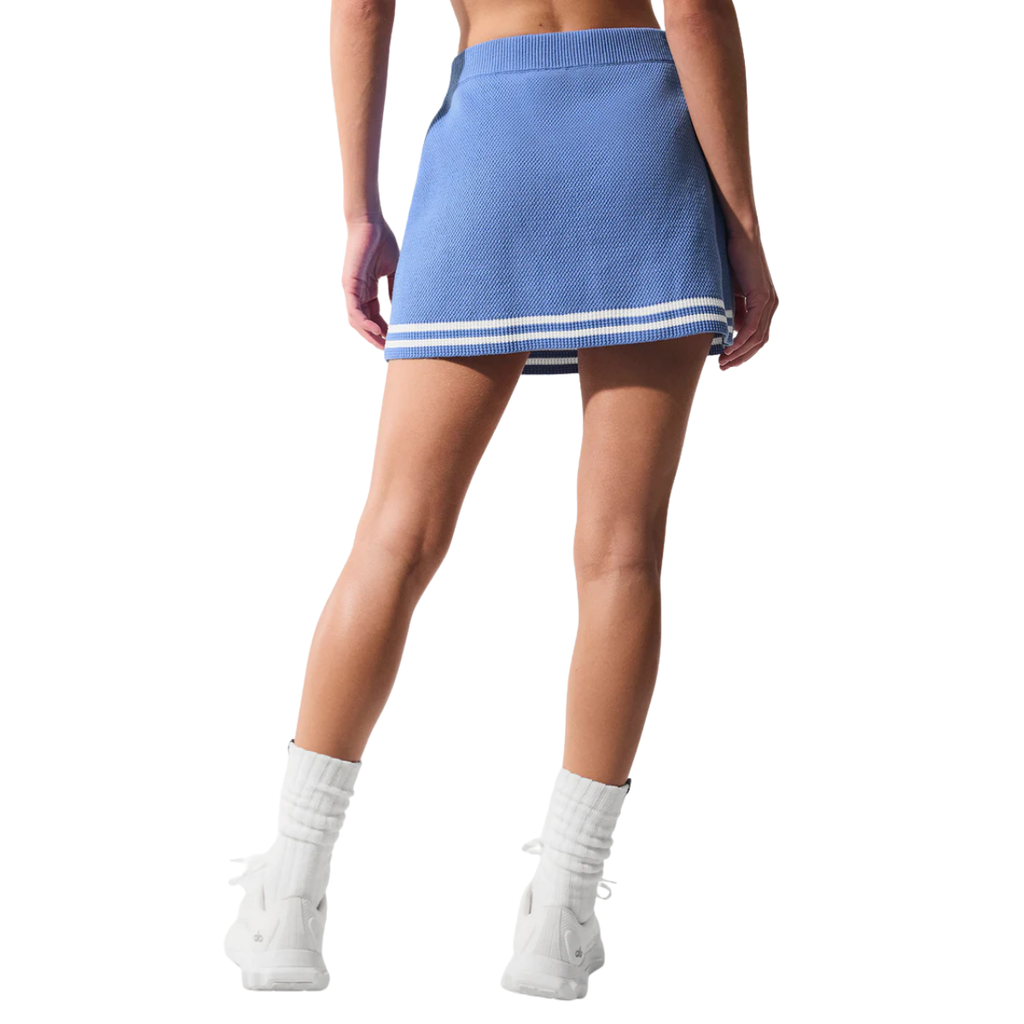 Alo Yoga Women's Tennis Club Sweater Knit Skirt Crystal Clear Blue White