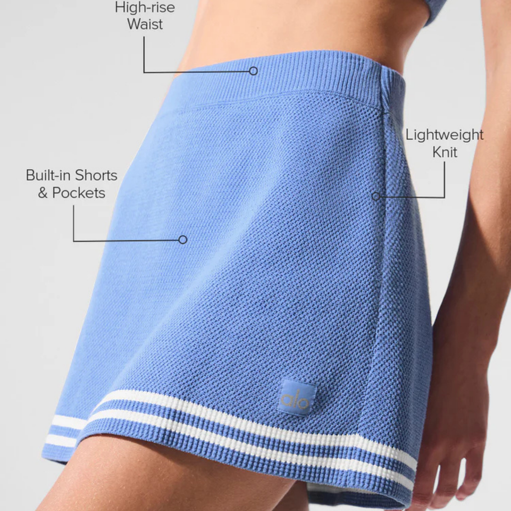 Alo Yoga Women's Tennis Club Sweater Knit Skirt Crystal Clear Blue White