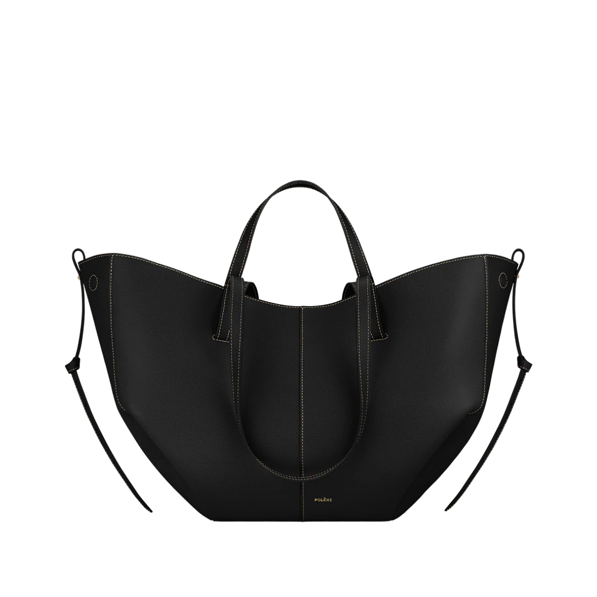 Polene Cyme Textured Black with Ecru Stitching