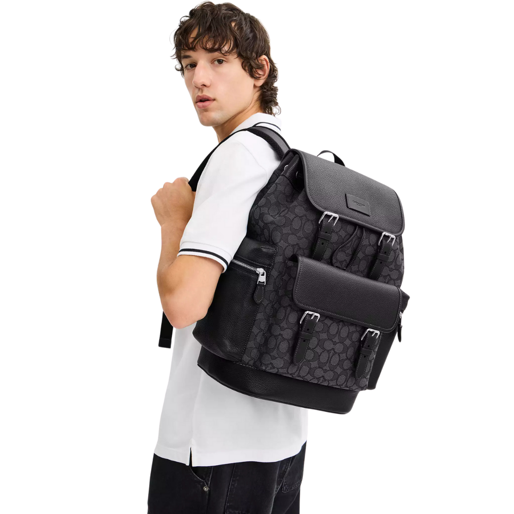 Coach Sprint Backpack In Signature Jacquard Silver Charcoal Black