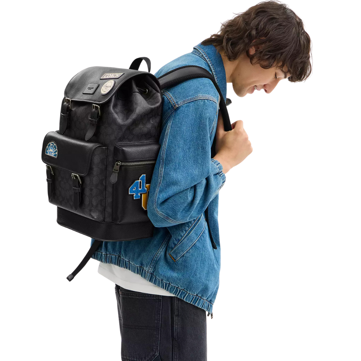 Coach Sprint Backpack In Signature Canvas With Patches Gunmetal Charcoal Multi