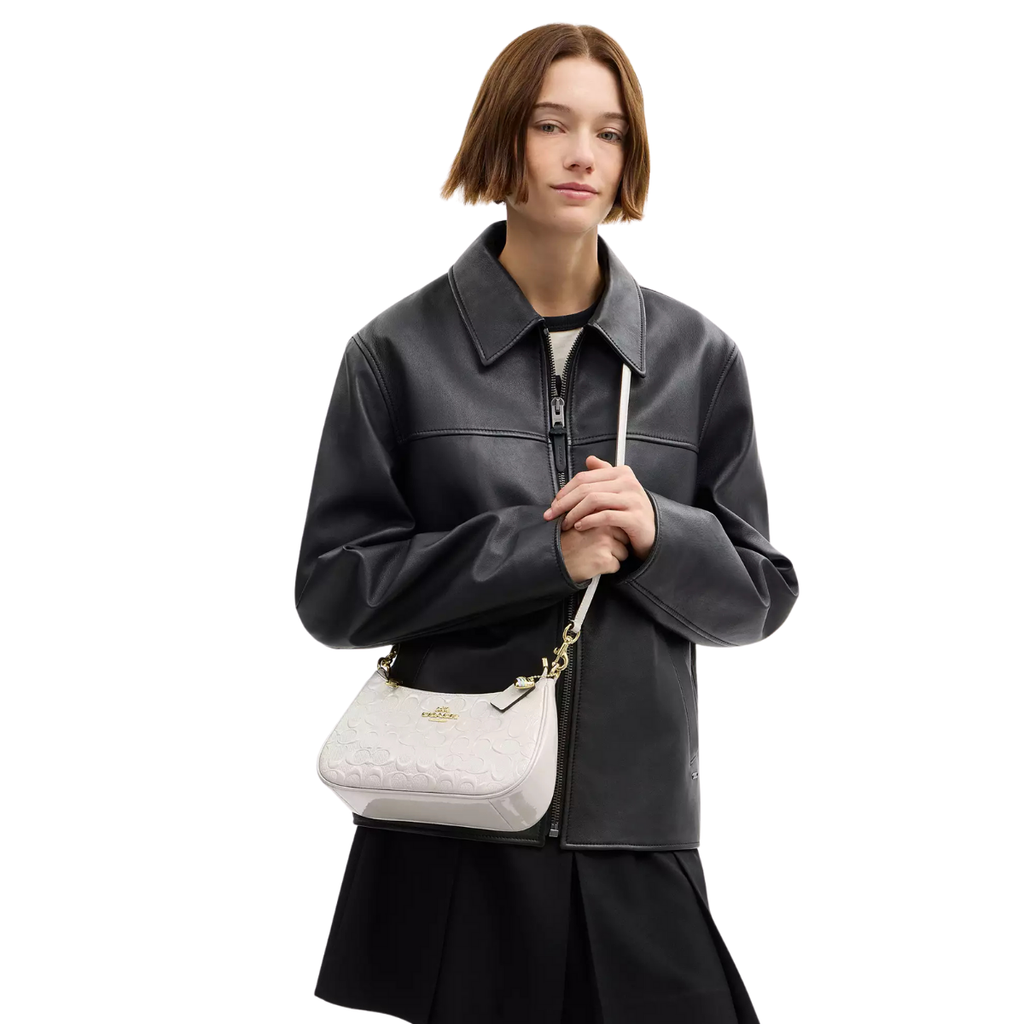 Coach Teri Shoulder Bag In Signature Leather With Heart Charm Gold Chalk
