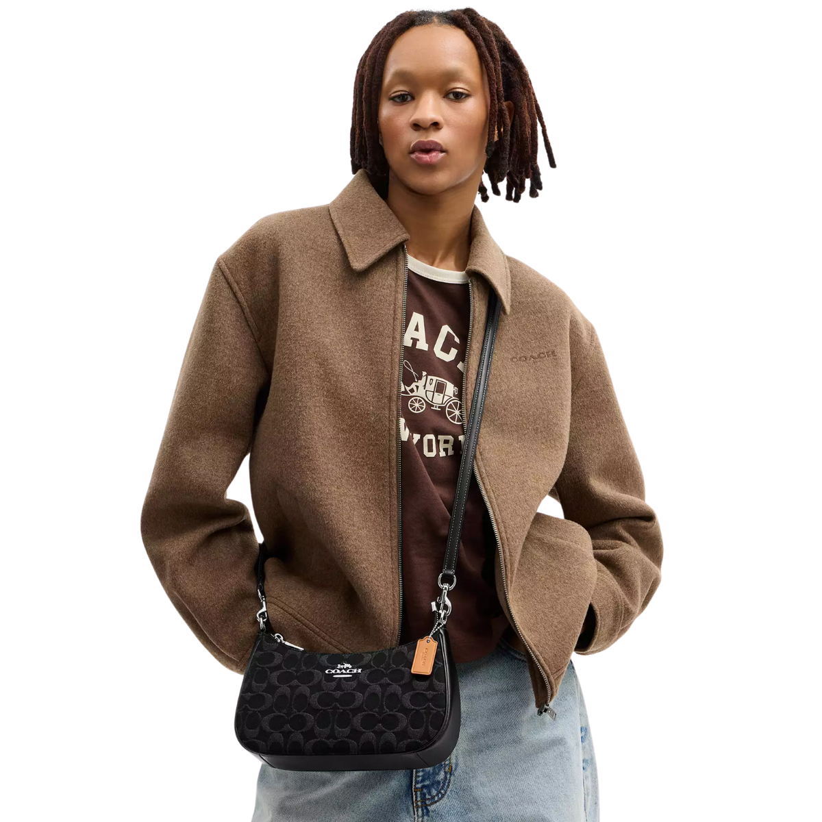 Coach Teri Shoulder Bag In Signature Denim Silver Black