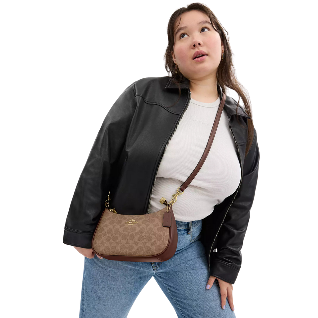 Coach Teri Shoulder Bag In Signature Canvas Gold Tan Brown