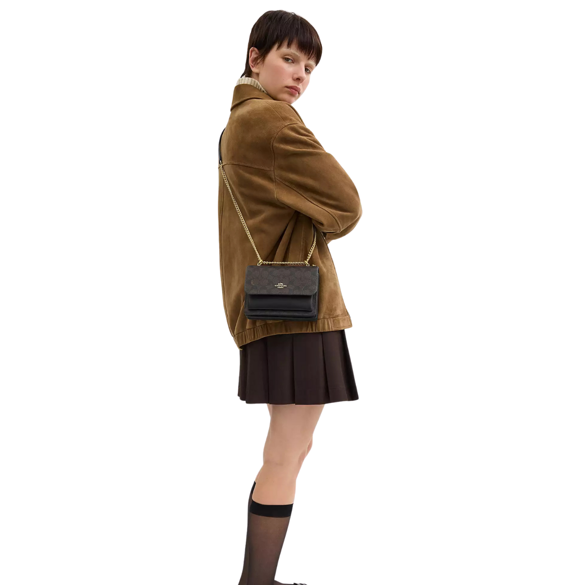 Coach Mini Klare Crossbody Bag In Signature Canvas Gold Walnut Black