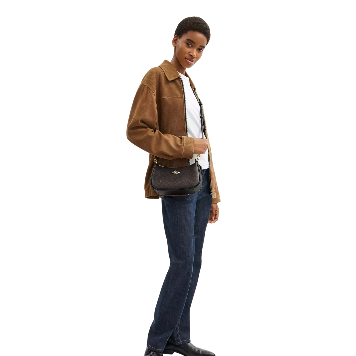 Coach Teri Shoulder Bag In Signature Canvas Gold Walnut Black