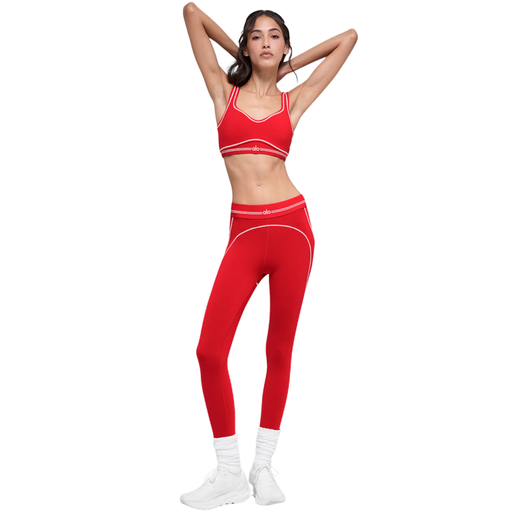 Alo Yoga Women's Airbrush Heart Throb Bra Bright Red White