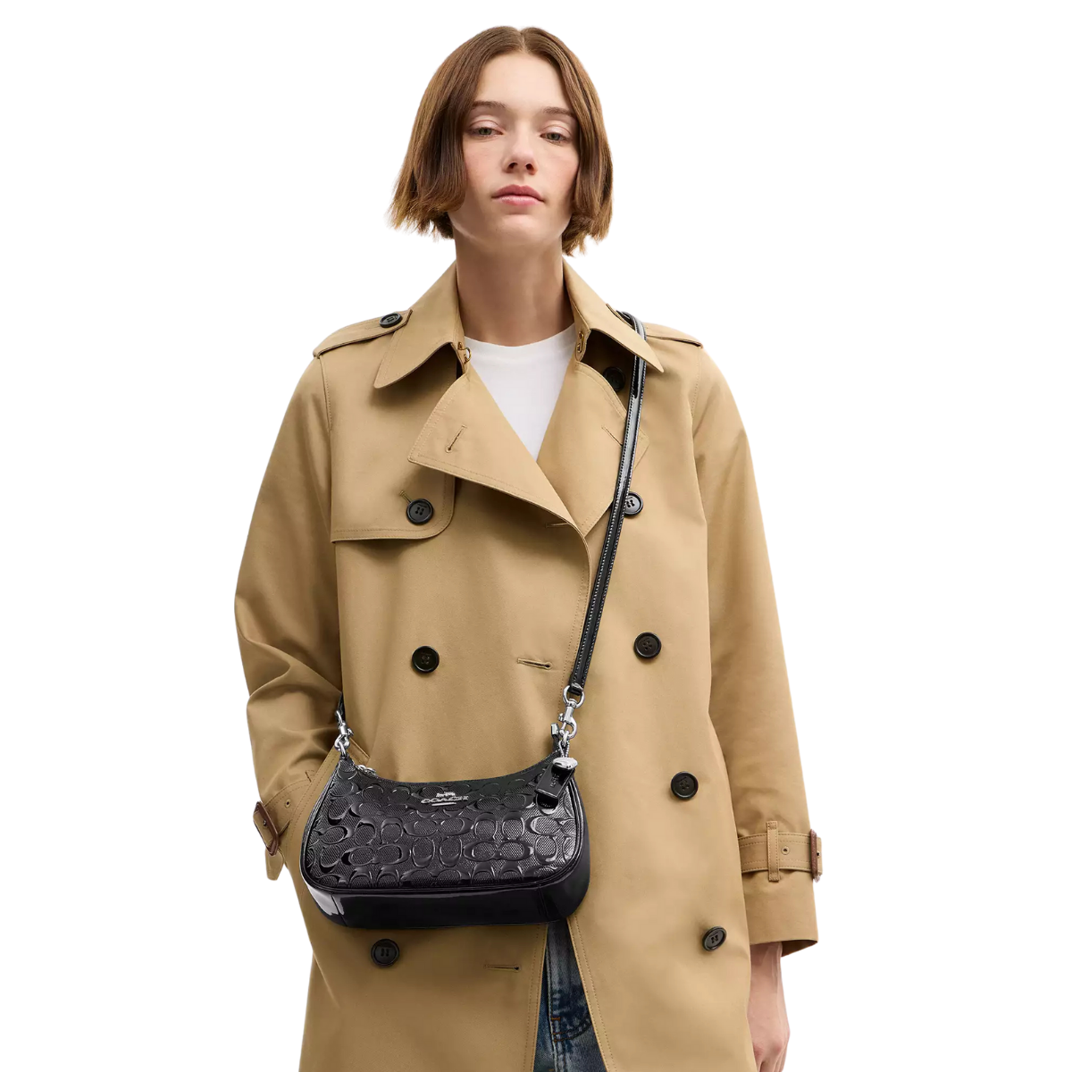 Coach Teri Shoulder Bag In Signature Leather With Heart Charm-Patent leather Silver