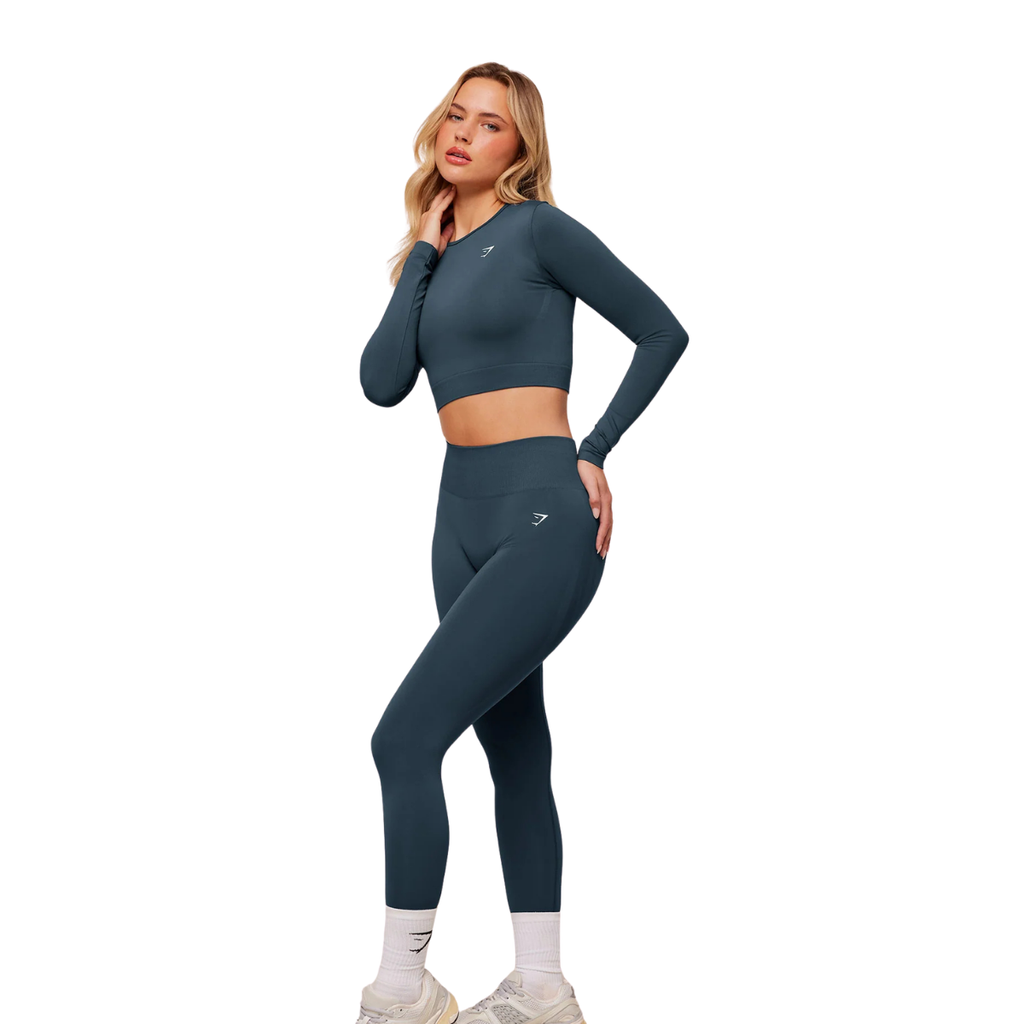 Women's Gymshark Everyday Seamless Long Sleeve Crop Top GS Stealth Blue