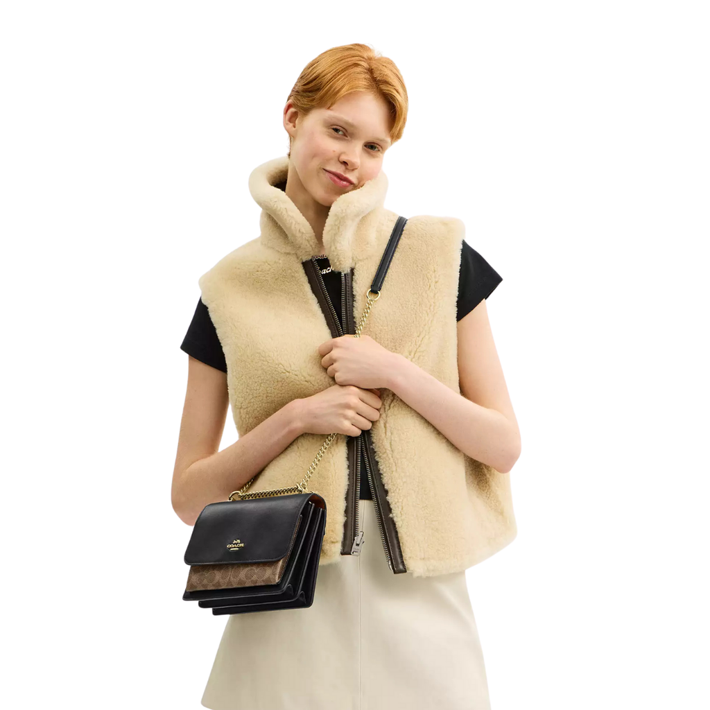 Coach Klare Crossbody Bag Signature Canvas Gold Tan Black