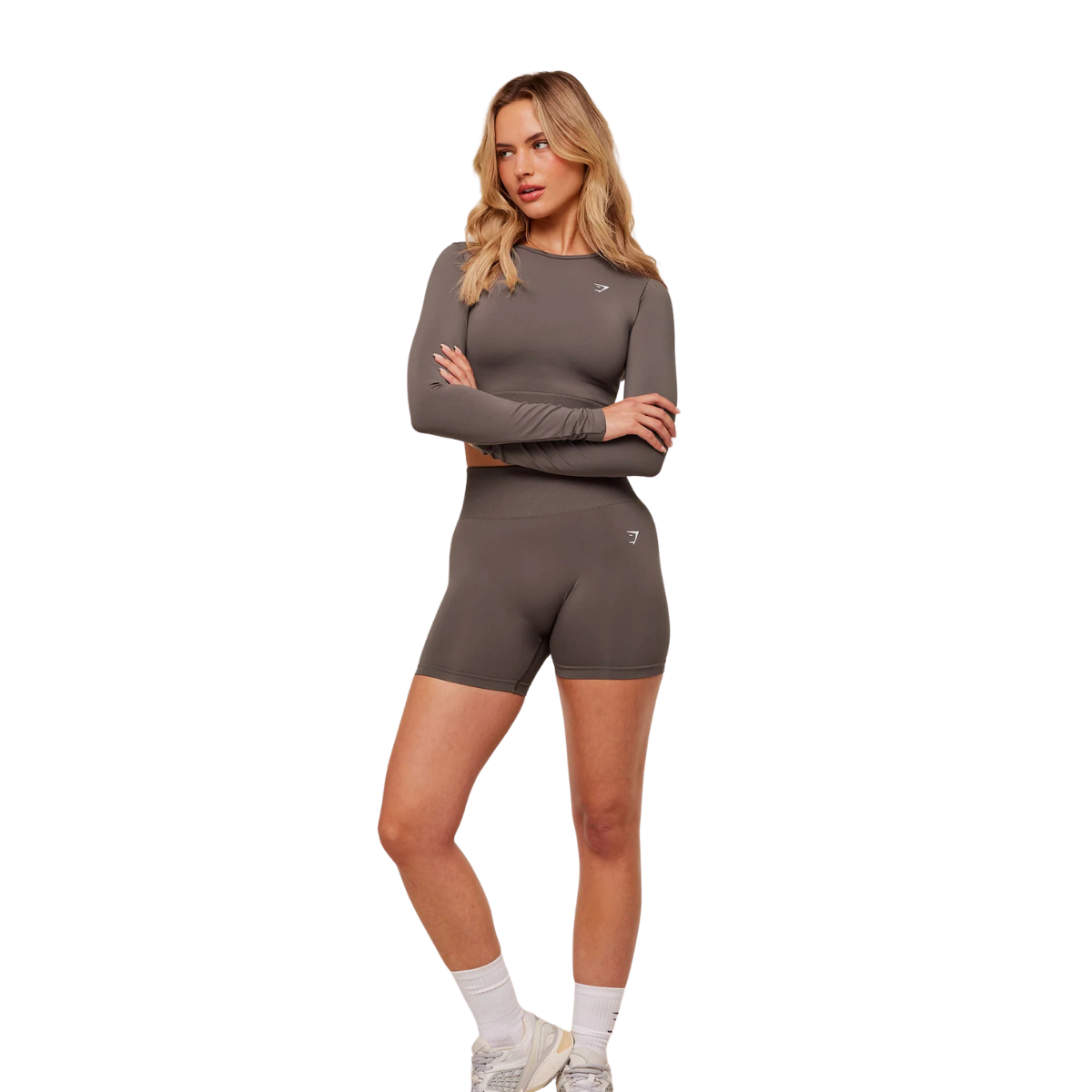 Women's Gymshark Everyday Seamless Long Sleeve Crop Top Cool Brown