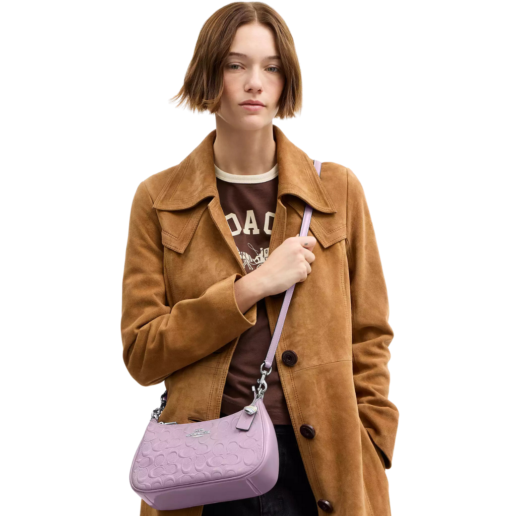 Coach Teri Shoulder Bag In Signature Leather With Heart Charm-Patent Leather Silver Light Violet