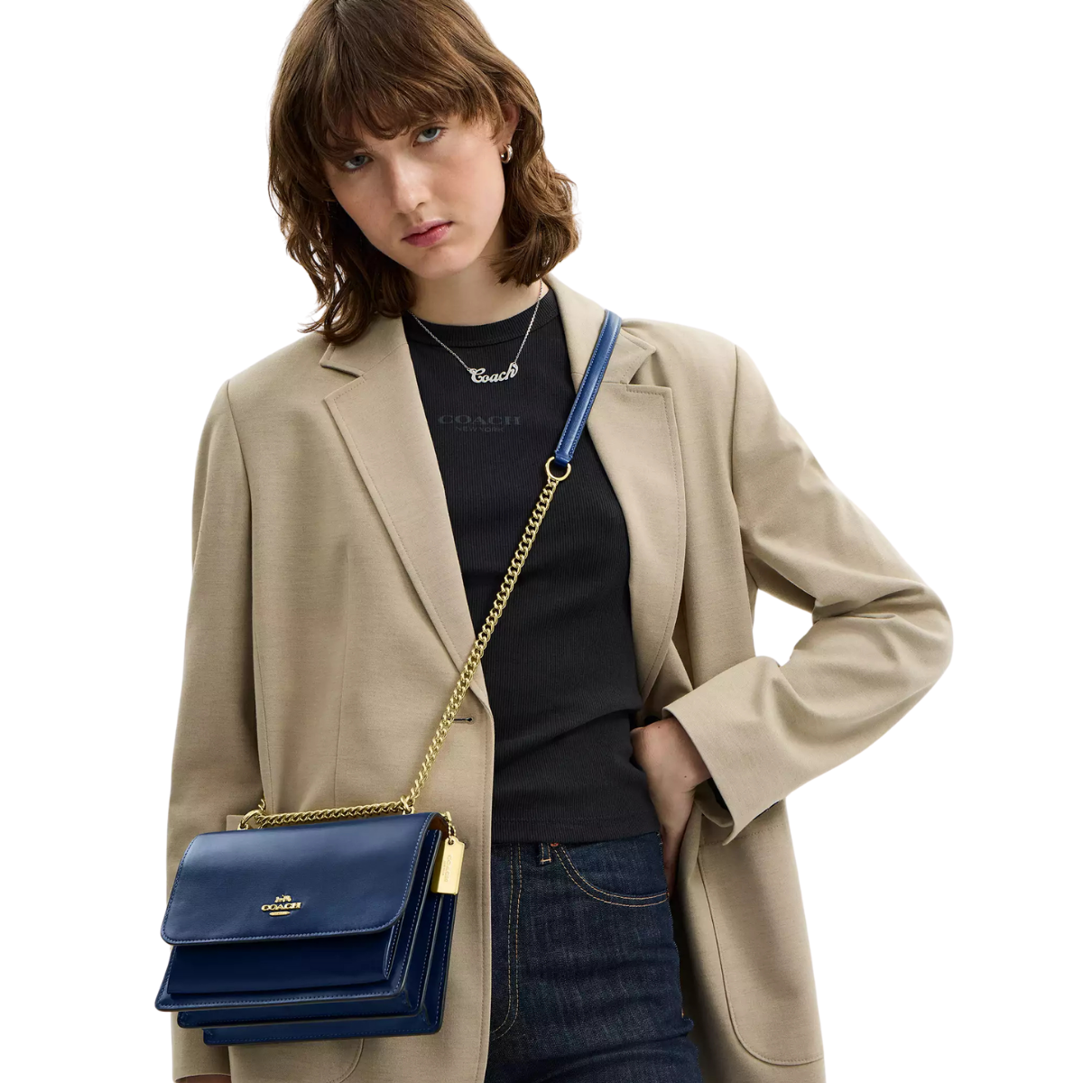 Coach Klare Crossbody Bag Calf Leather Gold Deep Blue