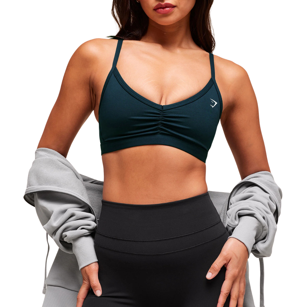 Women's Gymshark Ruched Strappy Sports Bra Deep Petrol Blue