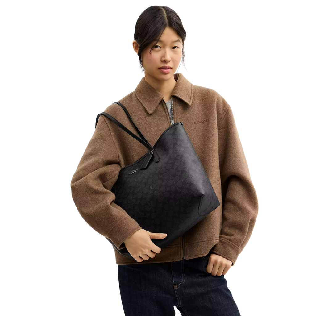 Coach City Tote Bag In Signature Canvas Gunmetal Charcoal Black