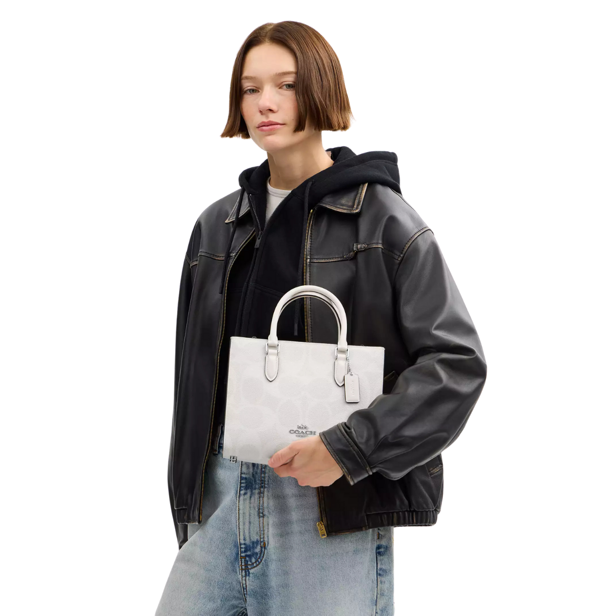 Coach Maggie Small Tote Bag In Signature Canvas Silver White Chalk